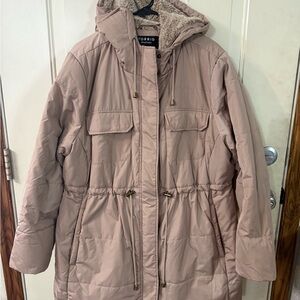 Torrid Women's Blush Khaki Hooded Puffer Coat with fur lining